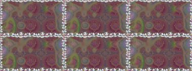 Kahverengi renkte çok kahverengi, zarif küçük çiçekler ve komik böcekler, raster desen, illüstrasyon.