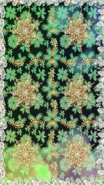 Doğum günü kartı, davetiye ya da afiş için iyidir. Gri renklerde altın. Kusursuz ortaçağ çiçek deseni. Dekoratif simetri arabesk. Raster illüstrasyonu.