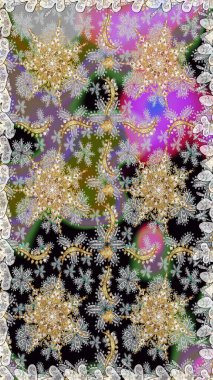 Raster oryantal süs. Gri renkli ve altın elementli altın desenli. Kusursuz altın desen.