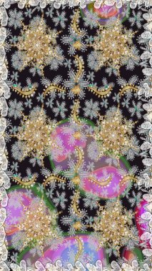 Gri renkli ve altın elementli altın desenli. Raster oryantal süs. Geleneksel klasik altın desen. Barok tarzında kusursuz bir doğulu süsü..