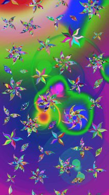 Yeşil renkli çiçekler. Tropik çiçek desenleri. Raster illüstrasyonu.