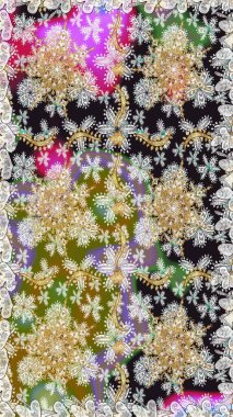 Gri renkli desen. Kına dövmeli süs çiçekleri, altın çıkartmalar, mehndi ve yoga tasarımı, kartlar ve parmak izleri. Raster altın mehndi kusursuz desen.