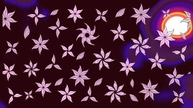 Raster illüstrasyonu. Kahverengi renklerde bahar çiçekleri. Çiçek ve yapraklı karalama şeklinde Raster çiçek deseni.