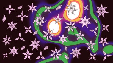 Parlak renkli çiçekleri ve kahverengi renkli yaprakları olan harika bir çiçek deseni. Moda baskıları için zarif bir şablon. Halk tarzı. Modern çiçek arkaplanı.