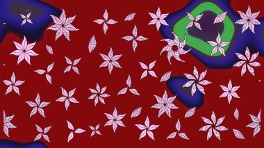 Kibarca, kırmızı renkte bahar çiçekleri. Yaprak ve çiçeklerin suluboya resimleri, kırmızı renklerde çizimler. Raster illüstrasyonu.