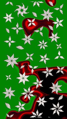 Eskiz geçmişi. Renkli desenli eskiz deseni, yeşil çiçekler ve dekoratif elementlerle. Raster illüstrasyonu. Kumaş, tekstil, duvar kağıdı baskısı için. Antika retro tarzı.