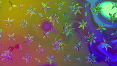 Soyut etnik raster çizim kalıbı. Vadinin yeşil renkli çiçekleri. Çiçekler..