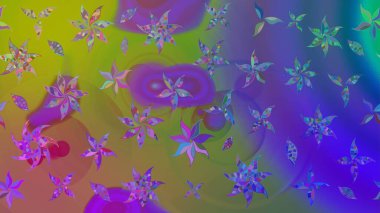 Mor renkli çiçekler. Hediye ambalaj kağıdı, tebrik kartları, posterler ve pankart tasarımı. Raster düz çiçek çizim deseni.