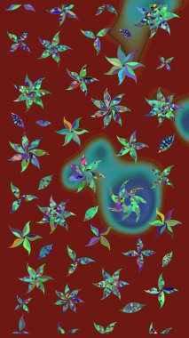 Sketch Colour Spring Theme eskiz kalıbı. Düz Çiçek Elementleri Tasarımı. Kırmızı renkte çiçekler. Sevimli çiçek raster deseni.