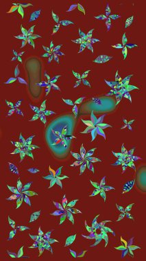 Raster. Kırmızı renkte güzel çiçekler, suluboya desenli eskiz deseni, duvar kağıdı, kart veya kumaş için fayanslı..