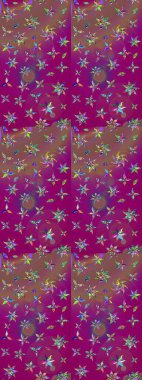 Mor renkli çiçekler. Hediye ambalaj kağıdı, tebrik kartları, posterler ve pankart tasarımı. Raster düz çiçek çizim deseni.