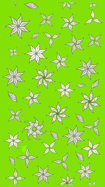 Çiçek buketleriyle klasik bir eskiz şekli. Yeşil renklerde. Raster illüstrasyonu.