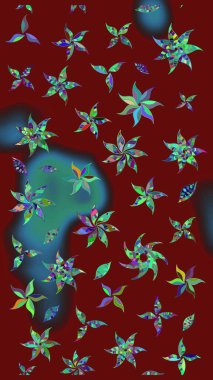 Renkli çizim kalıbı. Kırmızı renkte şirin bir tekstil. Çiçek duvar kâğıdı. Raster illüstrasyonu. Çiçek arka planı.