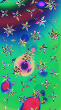 Yeşil renkli çiçekler. El çizimi çiçekli soyut çizim kalıbı. Raster illüstrasyonu.