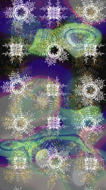 Gri, nötr ve yeşil renkli kristal kar tanesi. Raster illüstrasyonu.