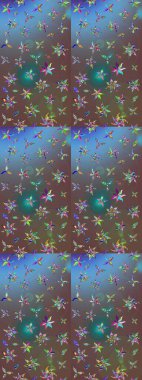 Raster illüstrasyonu. 3D çiçekler, eskiz. Kahverengi renklerde.