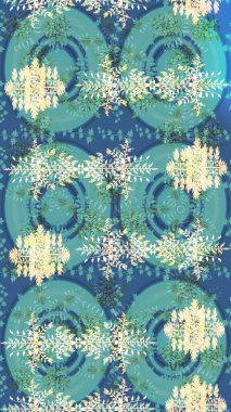 Kar taneli mavi, bej ve yeşil renkler. Raster Noel soyut renkli arka plan ve tatlı kar tanesi. Raster illüstrasyonu.