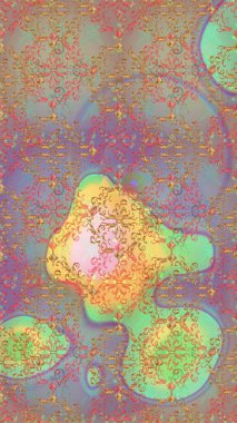 İşlemeli çiçekli, dikişsiz desen. Renkli grunge, soyut arka planda kolonotral, bej ve gri çiçeklerle gelişir. İzler, kumaş, duvar kağıtları, tekstil için raster dokusu.