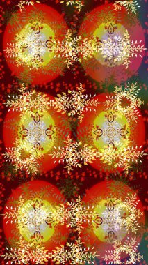 Renkli kar taneleri Raster çizimi. Güzel bir kış süsü. Kırmızı, kahverengi ve sarı kar tanelerinden izole edilmiş..