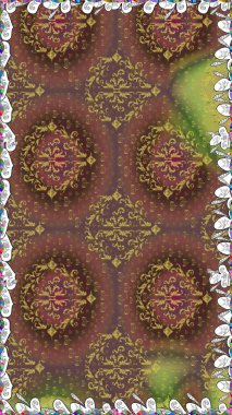 Raster illüstrasyonu. Asya tekstil tarzında. Kusursuz çiçek deseni. Raster illüstrasyonu. Kahverengi renkte çiçekler.