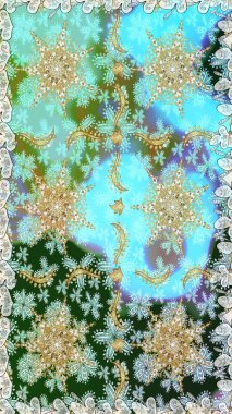 Altın elementlerle mavi renklerde altın desen. Kusursuz klasik altın desen. Raster geleneksel oryantasyon süsü.