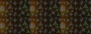 Raster illüstrasyonu. Çiçek desenli çizim. Kahverengi, gri ve yeşil renklerde Asya tekstili.