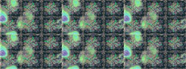 Mavi renklere karalamalar çizen kusursuz çiçek deseni. Raster illüstrasyonu.