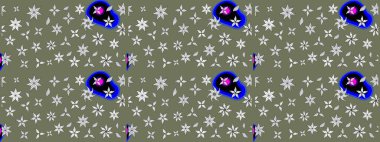 Sevimli çiçek raster deseni. Yeşil renkli çiçekler. Renkli Yaz Temalı eskiz kalıbı. Düz Çiçek Elementleri Tasarımı.