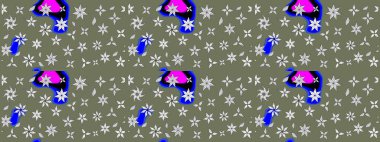 El çizimi çiçekli soyut çizim kalıbı. Raster illüstrasyonu. Yeşil renkte çiçekler.