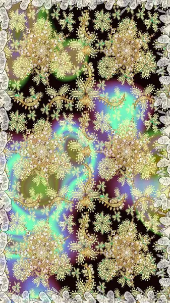 Kusursuz raster arka plan. Şık bir grafik desen. Duvar kâğıdı barok, İspanyol kumaşı. Çiçek deseni. Tarafsız renklerdeki altın elementler.