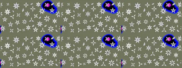 Sevimli çiçek raster deseni. Yeşil renkli çiçekler. Renkli Yaz Temalı eskiz kalıbı. Düz Çiçek Elementleri Tasarımı.