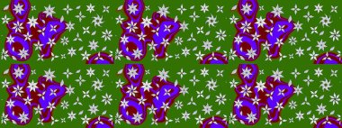 El çizimi çiçekli soyut çizim kalıbı. Raster illüstrasyonu. Yeşil renkte çiçekler.