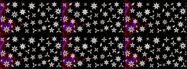 Sevimli çiçek raster deseni. Siyah renkli çiçekler. Renkli Yaz Temalı eskiz kalıbı. Düz Çiçek Elementleri Tasarımı.