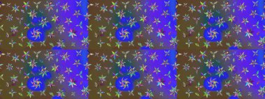 Çiçeksel elementlerle süslenmiş zarif raster dokusu. Küçük çiçekte hoş bir çiçek deseni var. Parlak çiçekli menekşe renkleri üzerine soyut çizim deseni.