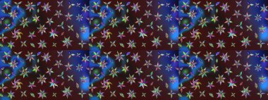 Kahverengi renkli Asya tekstili. Suluboya çiçekli çiçek deseni. Raster illüstrasyonu.