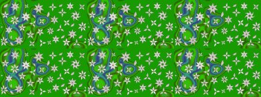 Şatafatlı bahar bahçesi dokusu. Raster illüstrasyonu. Yeşil renkli çiçekler. Çiçek deseni. Yeşil renkte çiçek çizimi.