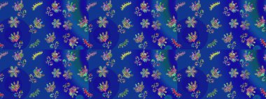Çiçek Elementleri 'nin soyut geçmişi. Raster kış deseni. Mavi, yeşil ve mor renkler üzerine tasarım. Raster illüstrasyonu.