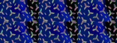 Kar tanesi renkli desen. Snowflakes desen. Raster kar taneleri arka plan. Renk arka plan üzerinde izole soyut kar taneleri ile düz tasarım. Raster illüstrasyon.