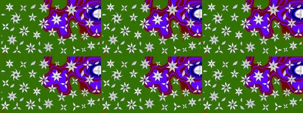 Çiçekli karalama şeklinde Raster çiçek deseni. Nazik, sevimli çiçek arkaplanı. Yeşil renkte çiçekler.