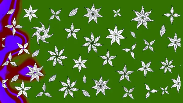 Küçük çiçekte hoş bir çiçek deseni var. Parlak çiçekli yeşil renkler üzerine soyut çizim deseni. Çiçek elementli zarif raster dokusu..