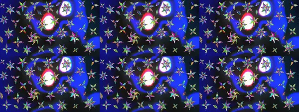 Asya tekstil tarzında. Raster illüstrasyonu. Düz Çiçek Elementleri Tasarımı. Güzel kumaş deseni. Çiçek desenli çizim. Renkli Bahar Teması çizim şablonu.