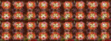 Raster illüstrasyonu. Renkli arka planda izole tatlı kar taneleri. Kar tanesi raster deseni. Kahverengi, turuncu ve pembe renkli kar taneleri.