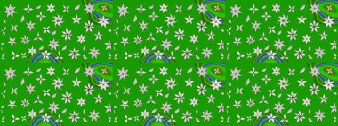 Çiçeksel çizim kalıbının yansıması. Vadinin yeşil renkli çiçekleri.