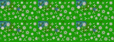 Düz Çiçek Elementleri Tasarımı. Raster Modaya uygun kumaş deseni. Yeşil renkli şirin çiçek deseni. Renkli Bahar Teması çizim şablonu.