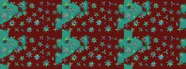 Düz Çiçek Elementleri Tasarımı. Kırmızı renkte çiçekler. Renkli Bahar Teması eskiz kalıbı. Sevimli çiçek raster deseni.