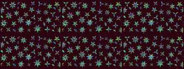 Çiçekli bahar çiçekleri. Motley illüstrasyonu. Moda baskıları için zarif bir şablon. Küçük renkli çiçekler. Küçük çiçekte güzel bir desen. Çizim.