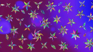 Raster illüstrasyonundaki çiçek desenli çizim. Mor renkte çiçekler.