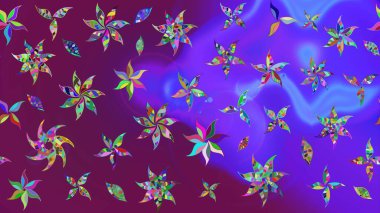 Renkli Bahar Teması eskiz kalıbı. Düz Çiçek Elementleri Tasarımı. Mor renkli çiçekler. Raster illüstrasyonunda çiçek deseni çizimi.