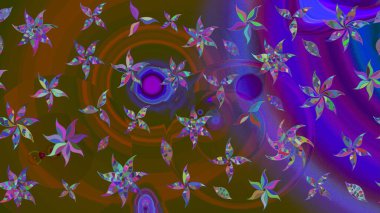 Raster Modaya uygun kumaş deseni. Düz Çiçek Elementleri Tasarımı. Renkli Bahar Teması eskiz kalıbı. Kahverengi renkli şirin çiçek deseni.