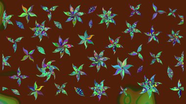 Eskiz arkaplan modeli. Raster - stok. Yapraklı çiçekler ve kahverengi renkli papatya çiçekleri..